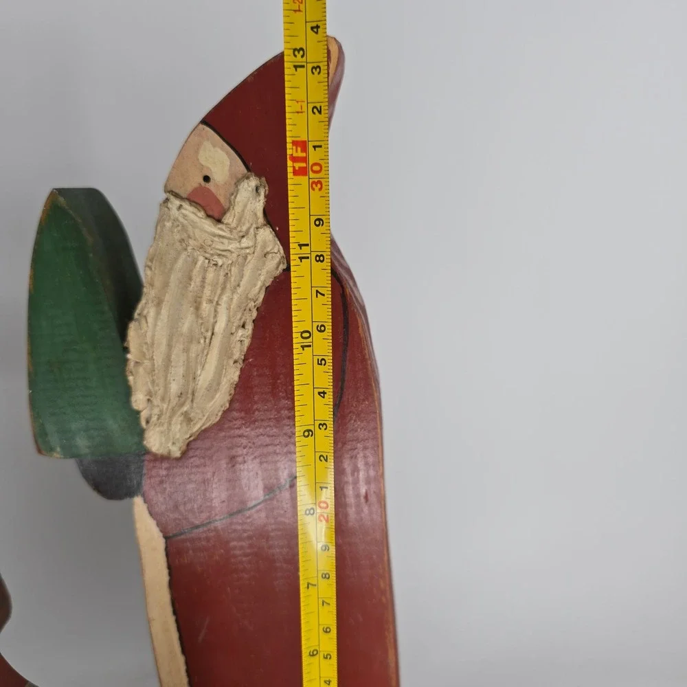 Vintage Primitive Wooden Santa Trio Folk Art Rustic Christmas Decor